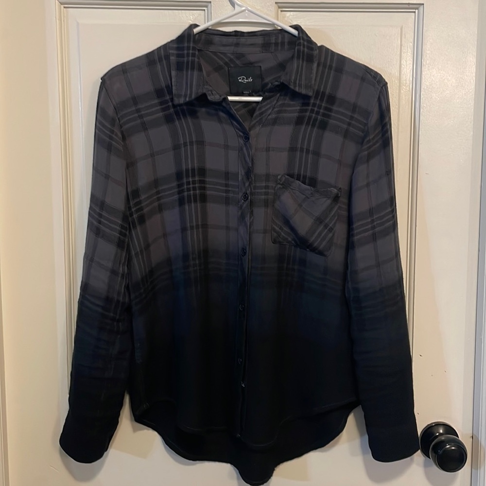 Rails Hunter Charcoal Jet Dip Dye Long Sleeve Pla… - image 2